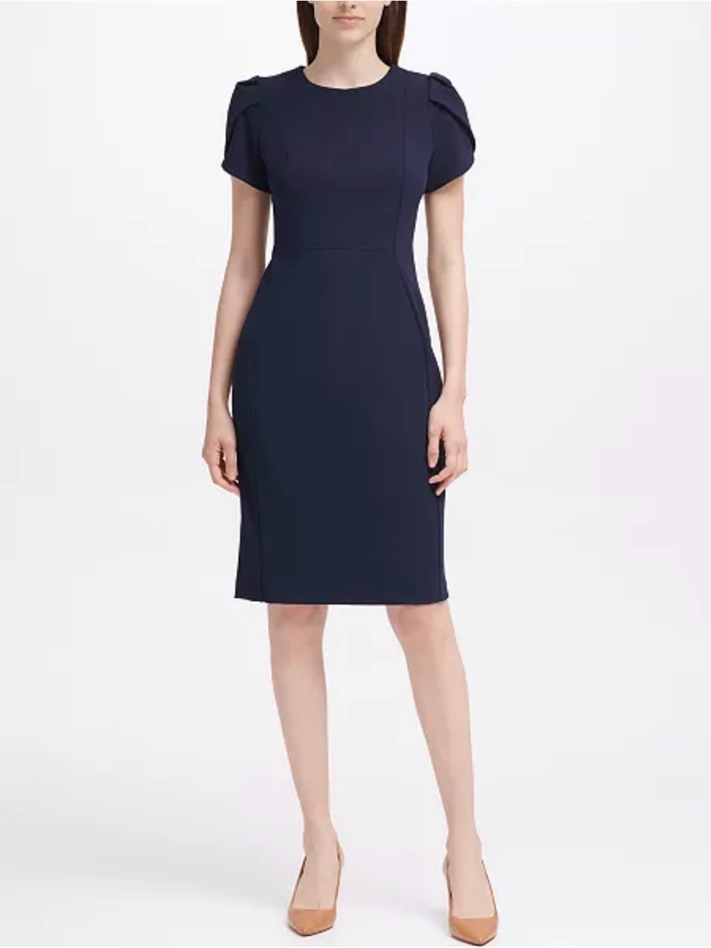 Calvin Klein Black Tulip Sleeve Knee-Length Dress, 6